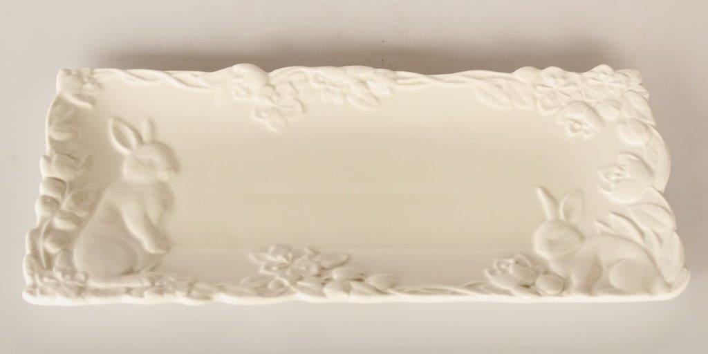 Ceramic Oblong Bunny Embossed Tray
